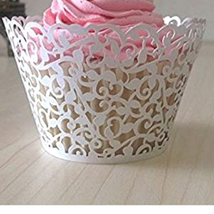 Pack of 12 White Laser Cut Lace Paper Cupcake Wrappers